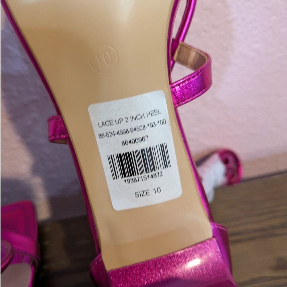 NWOB NY&C Metallic Pink Lace Up Wrap Around Block Heel Size 10 - Picture 5 of 7